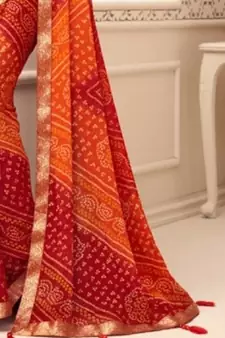 Orange Maroon Bandhani printed chiffon saree with blouse