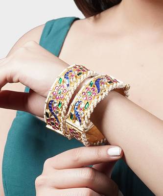 Gold Plated Kundan Bangle Set 1