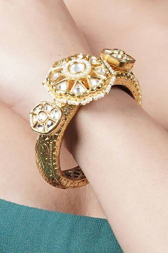 Gold Plated Kundan Kada Bangle