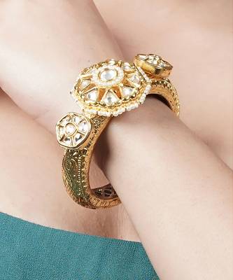 Gold Plated Kundan Kada Bangle 1