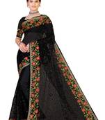 Black Embroidered Net Saree With Blouse