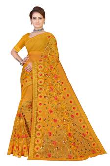 Multicolor Embroidered Net Saree With Blouse