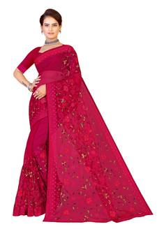 Multicolor Embroidered Net Saree With Blouse