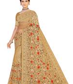 Beige Embroidered Net Saree With Blouse