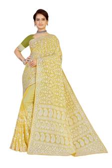 Yellow Embroidered Georgette Saree With Blouse