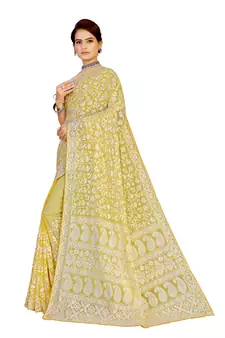 Yellow Embroidered Georgette Saree With Blouse