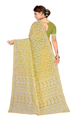 Yellow Embroidered Georgette Saree With Blouse 3