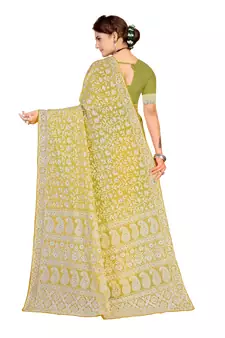 Yellow Embroidered Georgette Saree With Blouse