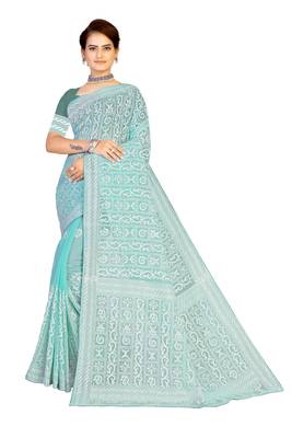 Green Embroidered Georgette Saree With Blouse 1