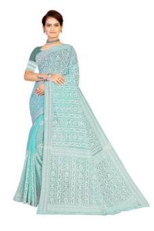 Green Embroidered Georgette Saree With Blouse