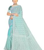 Green Embroidered Georgette Saree With Blouse
