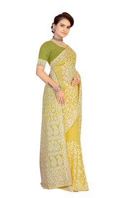 Yellow Embroidered Georgette Saree With Blouse 4