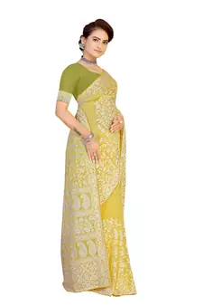 Yellow Embroidered Georgette Saree With Blouse