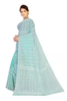 Green Embroidered Georgette Saree With Blouse