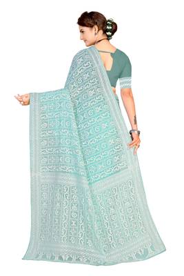 Green Embroidered Georgette Saree With Blouse 3
