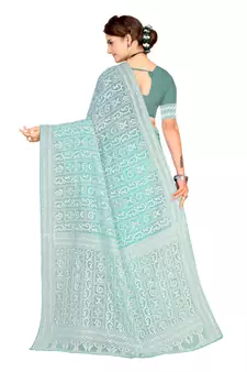 Green Embroidered Georgette Saree With Blouse