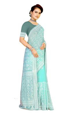 Green Embroidered Georgette Saree With Blouse 4