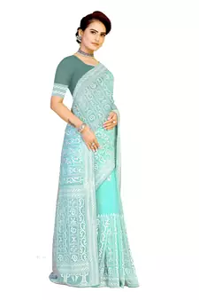 Green Embroidered Georgette Saree With Blouse