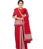 Red Embroidered Cotton Saree With Blouse