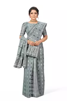 Multicolor Embroidered Cotton Saree With Blouse