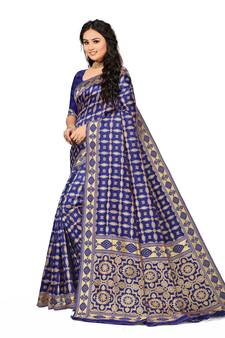 Blue Embroidered Art Silk Saree With Blouse