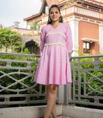 Weavllite Women's Pink  Pure Cotton Floral Dress