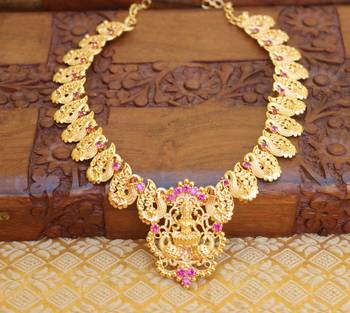 Gold plated temple peacock  necklace 1