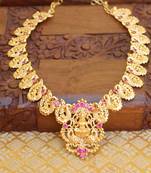 Gold plated temple peacock  necklace