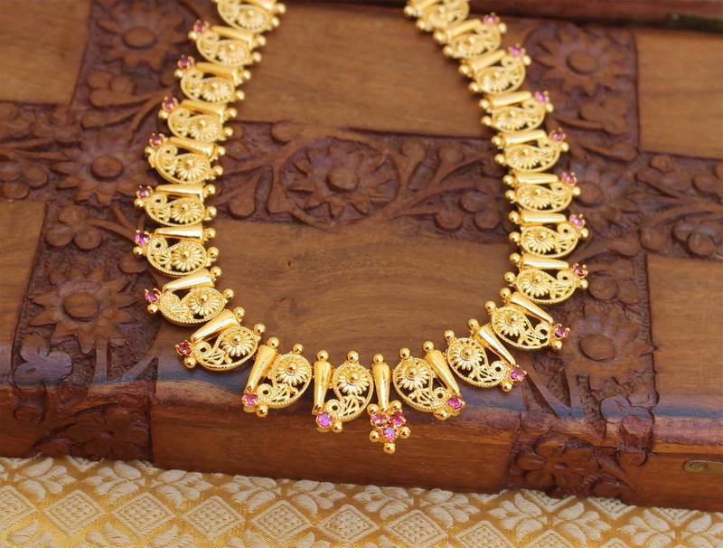 Gold plated mango pink necklace