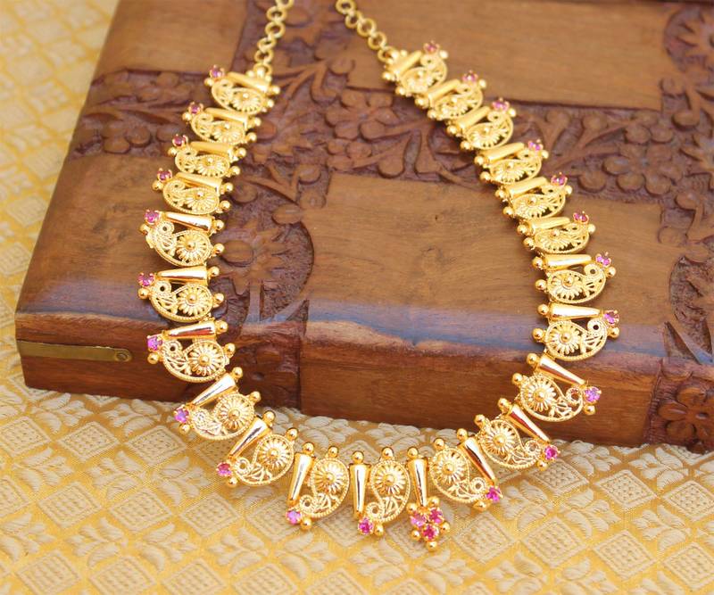 Gold plated mango pink necklace