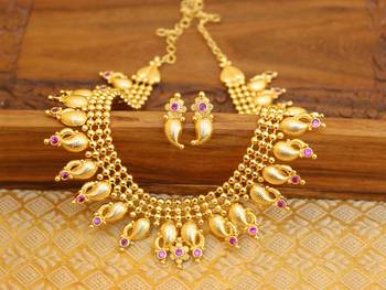 Kerala Traditional Mango gold plated necklace set 1