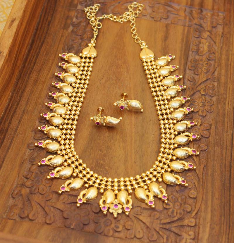 Kerala Traditional Mango gold plated necklace set