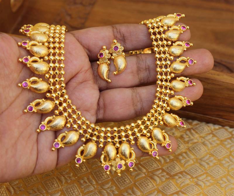 Kerala Traditional Mango gold plated necklace set