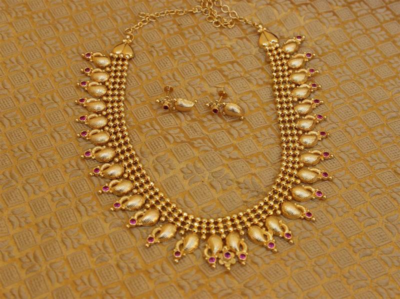 Kerala Traditional Mango gold plated necklace set