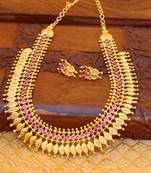 Kerala Traditional Gold plated necklace set with screw back earrings