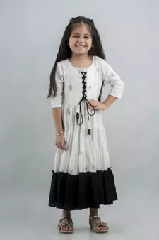 Girl Aztec Anarkali Gown Multicolor in Cotton