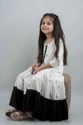 Girl Aztec Anarkali Gown Multicolor in Cotton 4