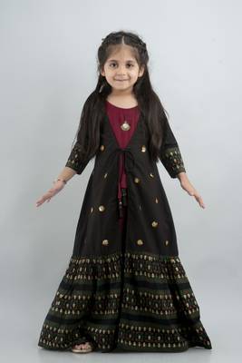 Girl Emblished Anarkali Black Gown in Rayon 1