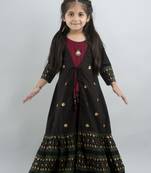 Girl Emblished Anarkali Black Gown in Rayon