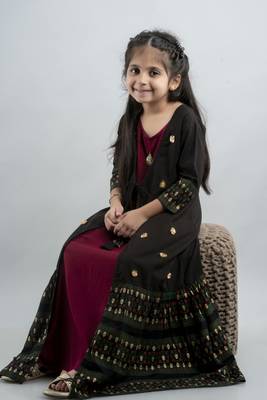 Girl Emblished Anarkali Black Gown in Rayon 3