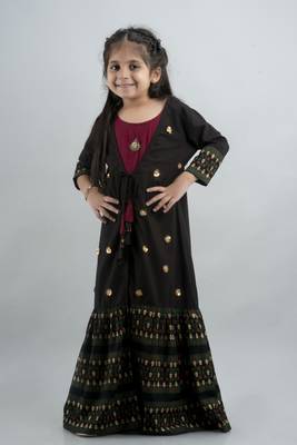 Girl Emblished Anarkali Black Gown in Rayon 4