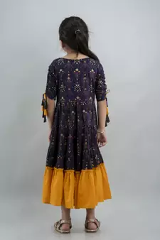 Girl Paisley Anarkali Blue Gown in Rayon