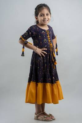 Girl Paisley Anarkali Blue Gown in Rayon 3