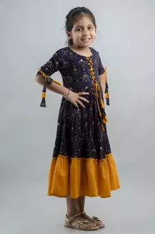 Girl Paisley Anarkali Blue Gown in Rayon
