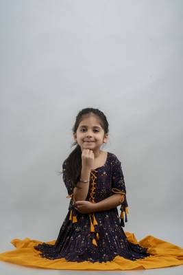 Girl Paisley Anarkali Blue Gown in Rayon 4