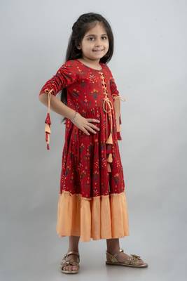 Girl Paisley Anarkali Red Gown in Rayon 2