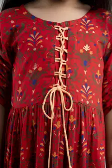 Girl Paisley Anarkali Red Gown in Rayon
