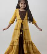 Girl Checkered Frontslit Anarkali Multicolor Gown in Rayon