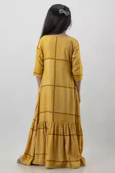 Girl Checkered Frontslit Anarkali Multicolor Gown in Rayon