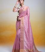 Ethnic Tussar Silk Buby Pink Traditional Saree With Unique Weaving Butti Pattern